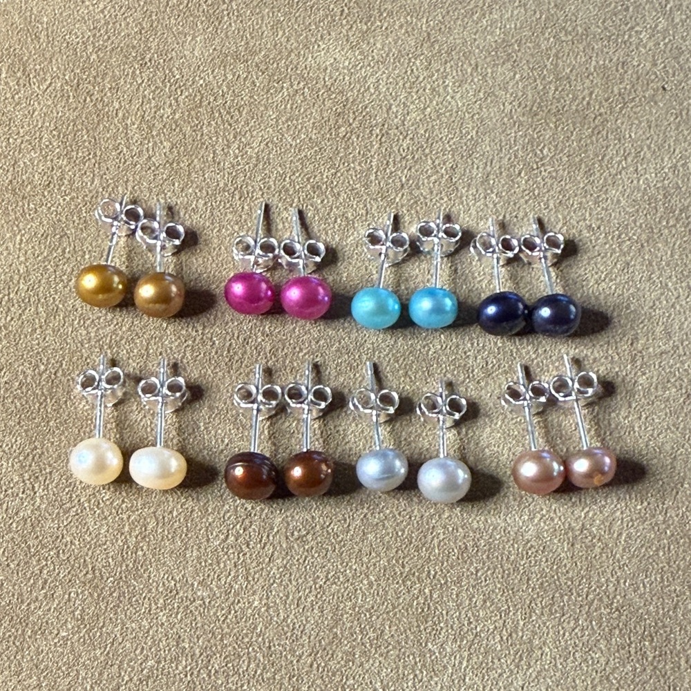 Elegant Multi-Color Pearl Stud Earrings Set of 8
